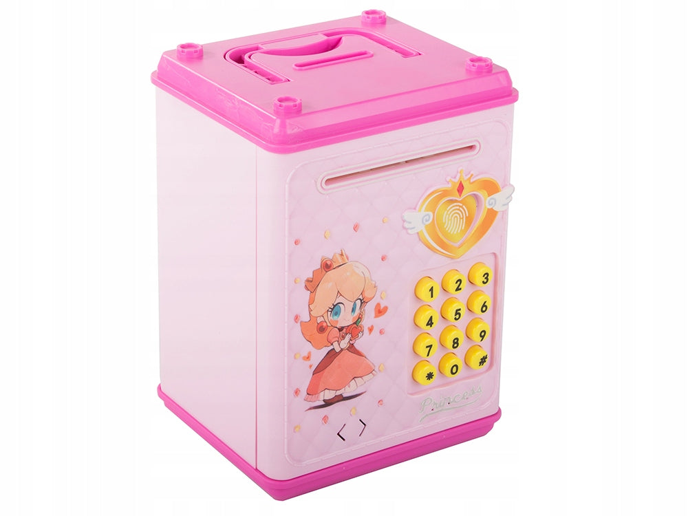 Pusculita tip seif, Zola®, deschidere cu pin, sunete si lumina, plastic, 18 x 10 x 12 cm, roz Pusculita tip seif, Zola®, deschidere cu pin, sunete si lumina, plastic, 18 x 10 x 12 cm, roz